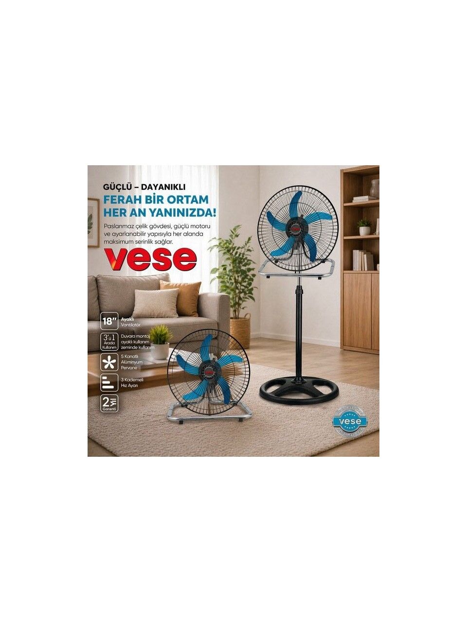 Vese VNT-003 Sanayi Tipi Ayaklı Vantilatör 18'' (46cm)