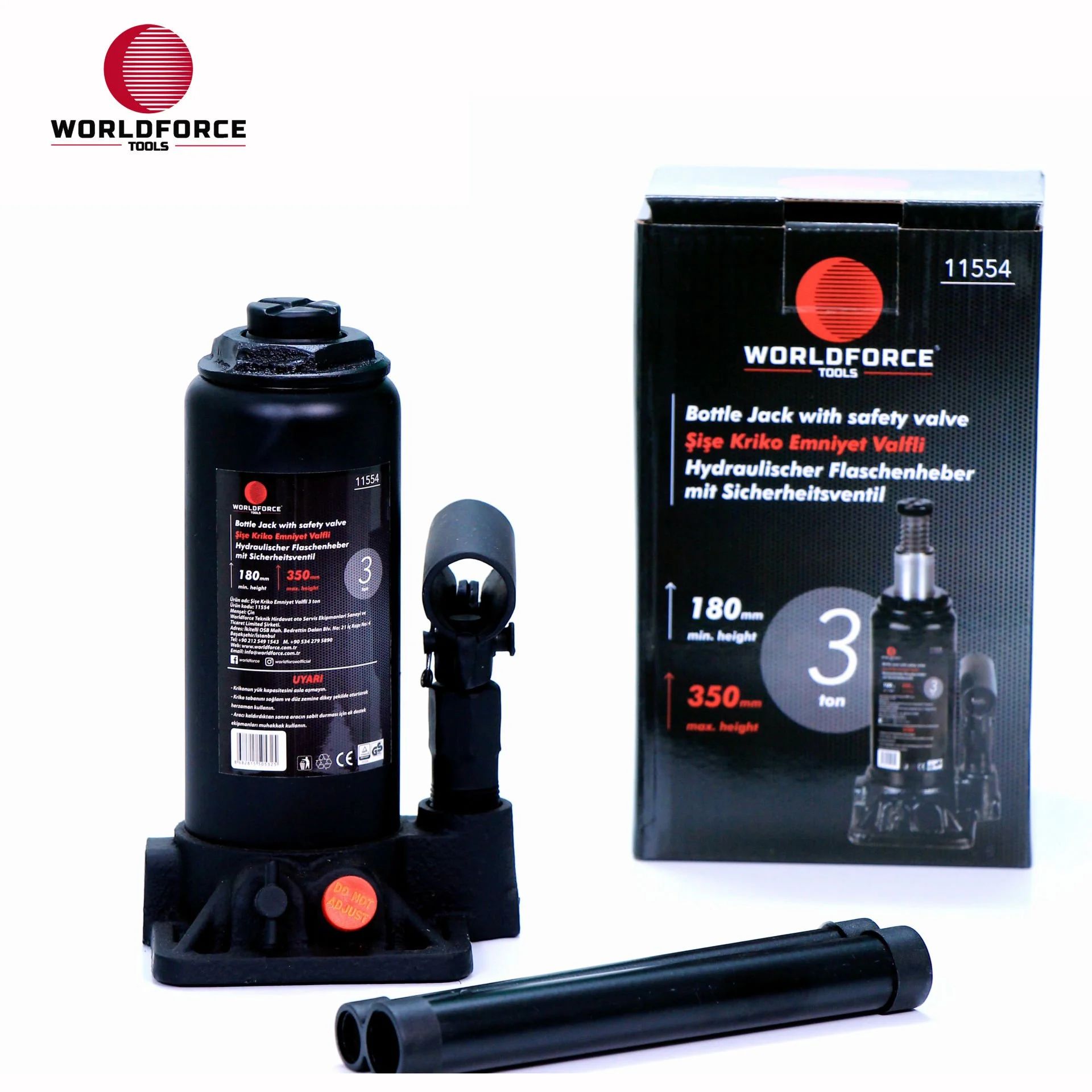 WORLDFORCE Hidrolik Şişe Kriko 3 Ton 180-350mm